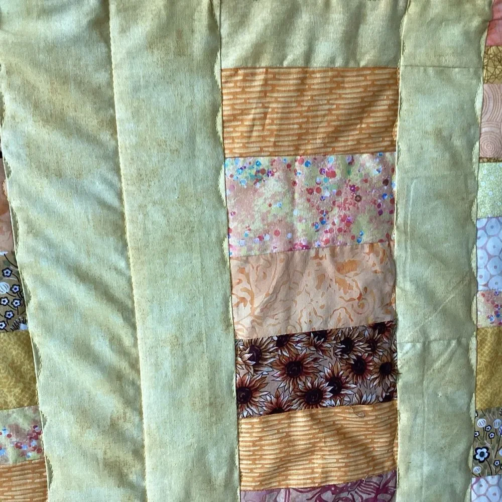 NWT. Hand Crafted Patchwork Yellow and Brown Quilt